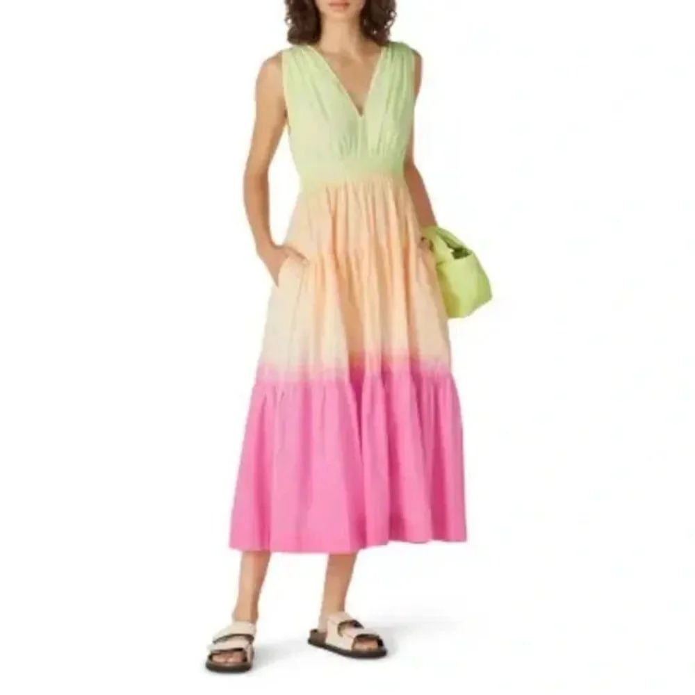 S/W/F Sunset Tiered Ombre 100% Cotton Maxi Dress Size Small Revolve - Picture 11 of 11